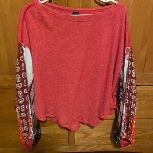Free People, Red top with multi color sleeves - Medium